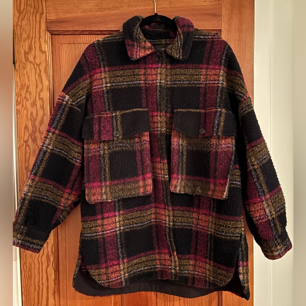 Zara Multicolor Plaid Teddy Jacket